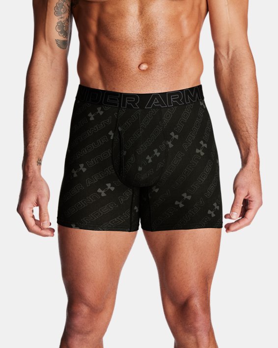 Men's UA Performance Cotton 6" 3-Pack Printed Boxerjock® in Black image number 0